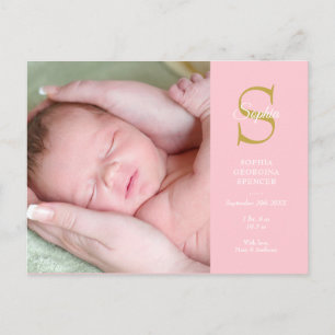 Födelsekort med babys monogram vykort