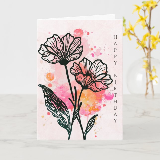Födelsekort med djärva botaniska motiv kort (Gul blomma)