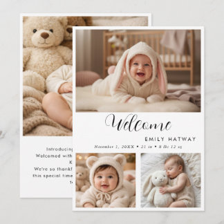 Födelsekort | Välkommen Baby Foto Collage Meddelande