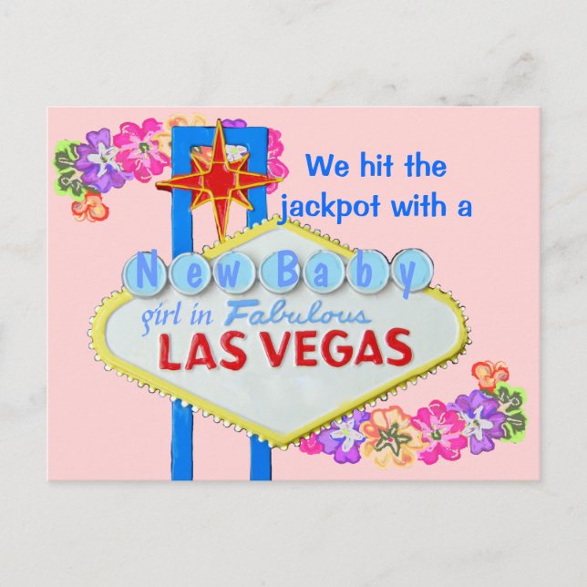 Födelsekungörelse för babyflicka i Las Vegas Meddelande Vykort (Framsida)