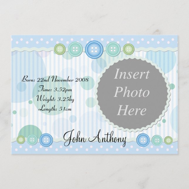 Födelsekungörelse för pojke meddelande (Framsida)