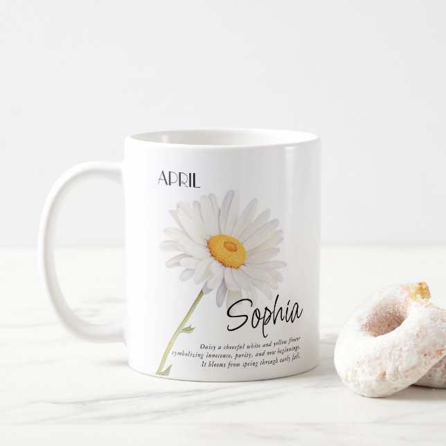 Födelsemånad April Flower Personlig Kaffemugg (Med munk)