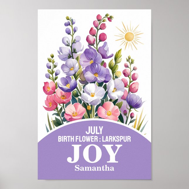 Födelsemånad blomma Juli Kristen Barnkammar Konst Poster (Framsidan)