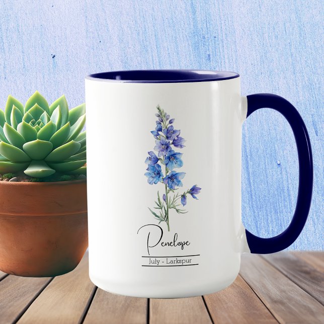Födelsemånad Flower juli Larkspur Mugg (Skapare uppladdad)