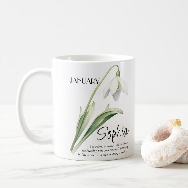 Födelsemånad Januari Blomma Personlig Kaffemugg (Med munk)