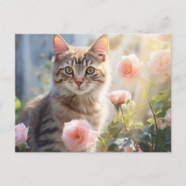 Födelsemånad juni rosor och katt vykort