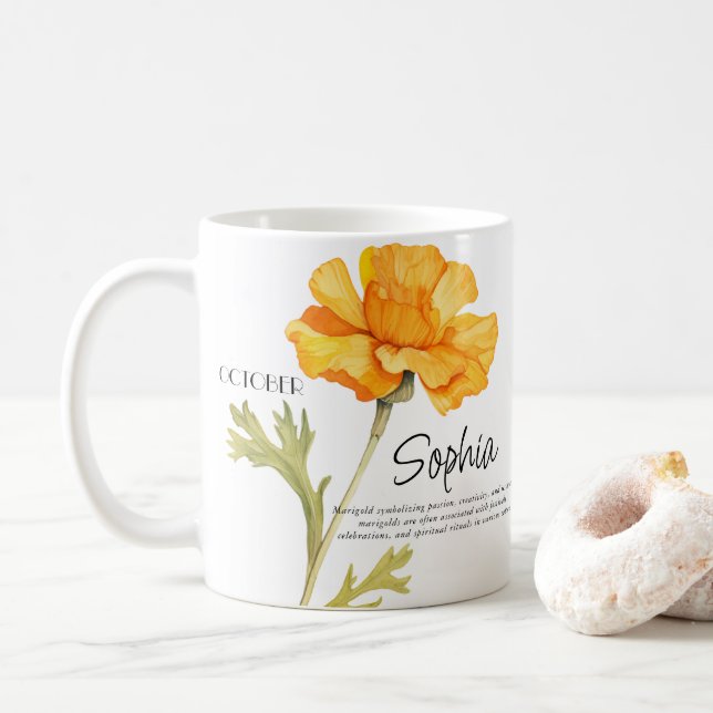 Födelsemånad oktober Flower Personlig Kaffemugg (Med munk)