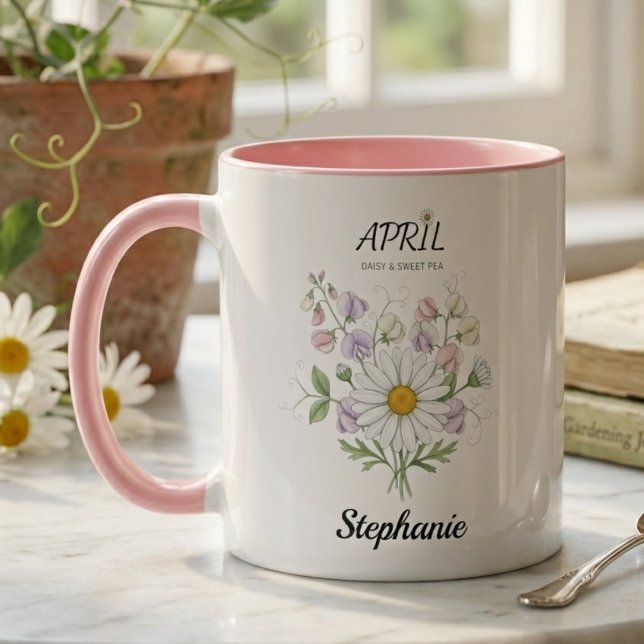 Födelsemånadens blomma botanisk syster födelsedags mugg (Soft Daisy Birth Flower – Personalized April Gift)