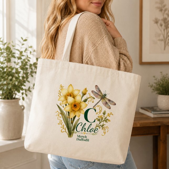 Födelsemånadens blomma i mars Narciss Monogram Lib Tygkasse (Skapare uppladdad)