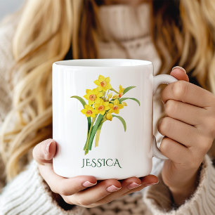 Födelsemånadsblomma för mars, gul narciss kaffemugg