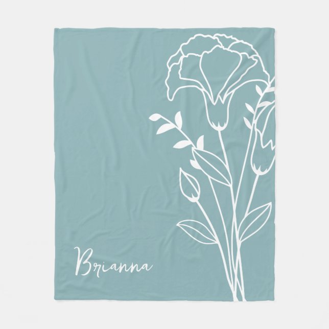 Födelsemånadsblomma, januari Blue Calligraphy Namn Fleecefilt (Framsidan)
