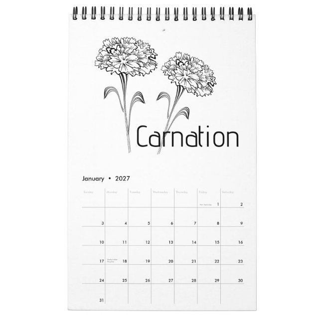 Födelsemånadsblommor Kalender (Jan 2027)