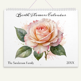 Födelsemånadsblommor Vattenfärg Personlig Kalender