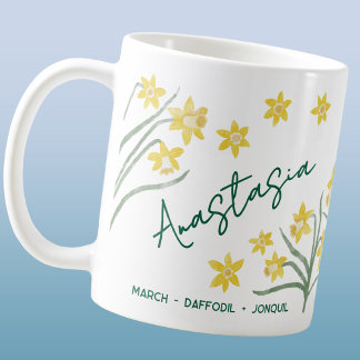 Födelsemansblomma i mars med anpassat namn Narciss Kaffemugg