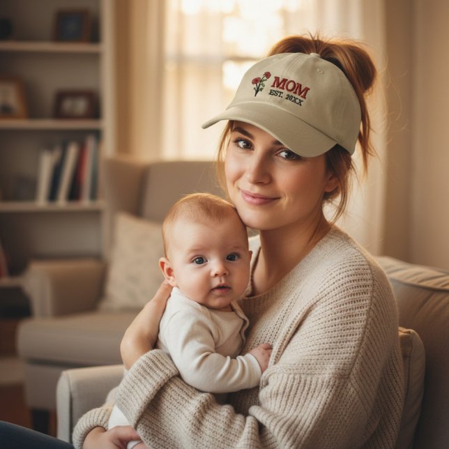 Födelsemblomma Augusti Vallmo MAMMA Broderad Keps (Skapare uppladdad)