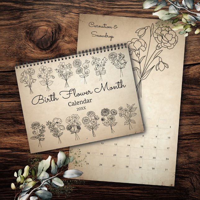 Födelsemblomma Månad Boho Kraftkalender Kalender (Skapare uppladdad)