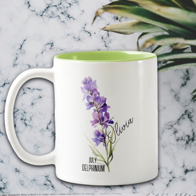Födelsemblomma Månad Juli Delphinium Namn Två-Tonad Mugg (Skapare uppladdad)