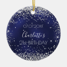 Födelsemedagens marinblå silver glitter-vänner julgransprydnad keramik