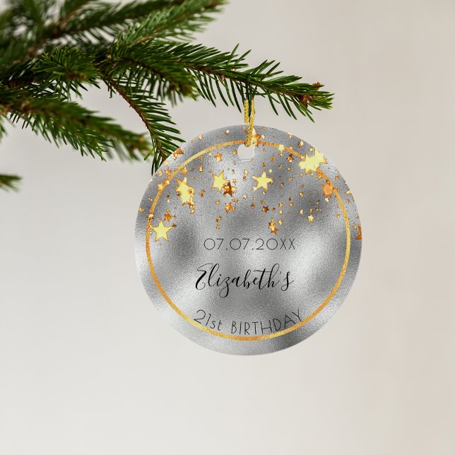 Födelsemedagsstjärnor i silver guld julgransprydnad keramik (Skapare uppladdad)