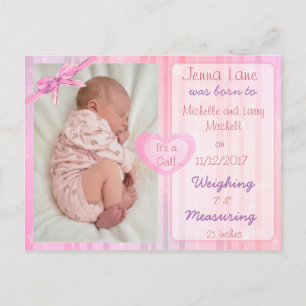 Födelsemedalj för bebis-flicka i rosa - Annonskort Meddelande Vykort