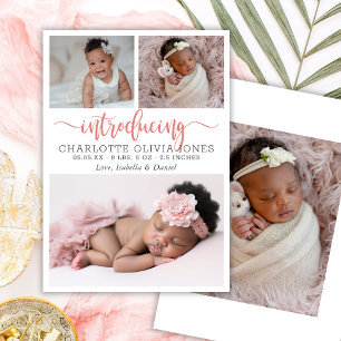 Födelsemedaljong för babyflicka - Fotokollagekort Meddelande
