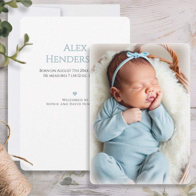 Födelsemedaljong för babypojke i blå färg meddelande (Baby Boy Photo Blue Birth Announcement Card)