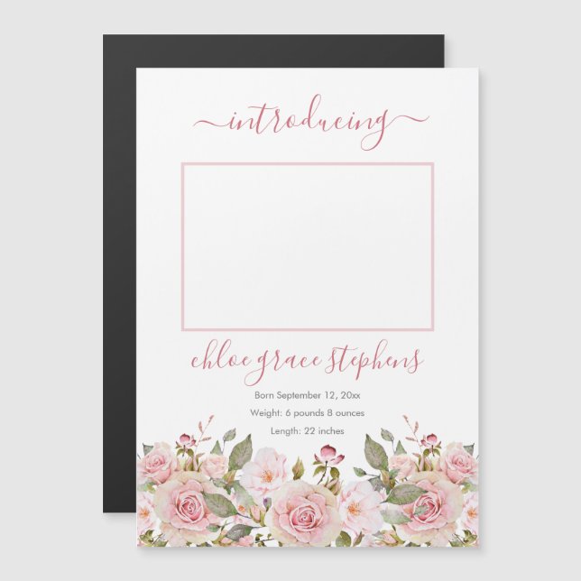 Födelsemeddelande - Boho Blommigt Flicka Photo (Fram/baksida)