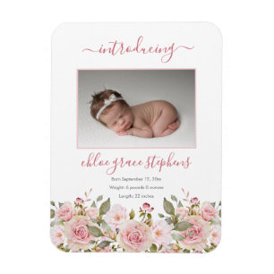Födelsemeddelande - Boho Blommigt Girl Photo Magnet