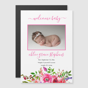Födelsemeddelande - Boho Rosa Blommigt Flicka