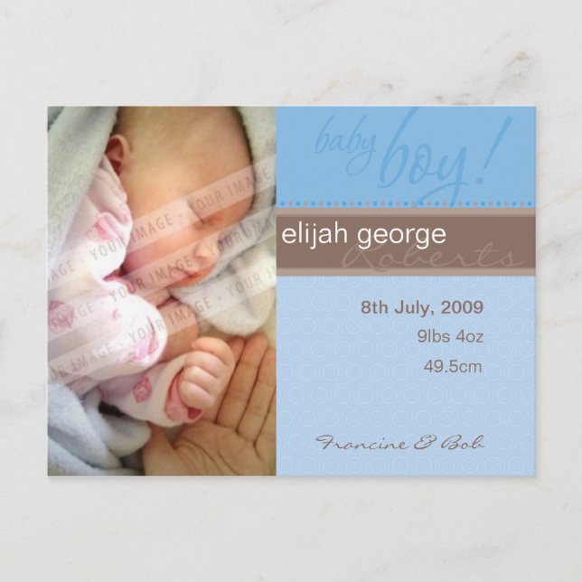 FÖDELSEMEDDELANDE: Fin glädje - pojke Meddelande Vykort (Framsida)