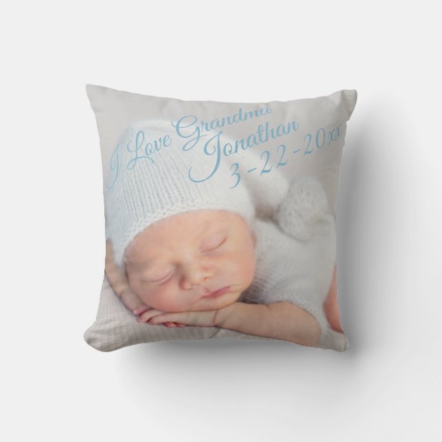 Födelsemeddelande Foto I Kärlek Grandma Personaliz Kudde (Framsida)