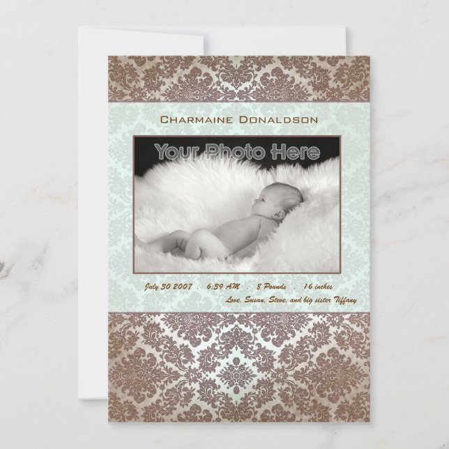 Födelsemeddelande i klassisk grönt baby meddelande (Framsida)