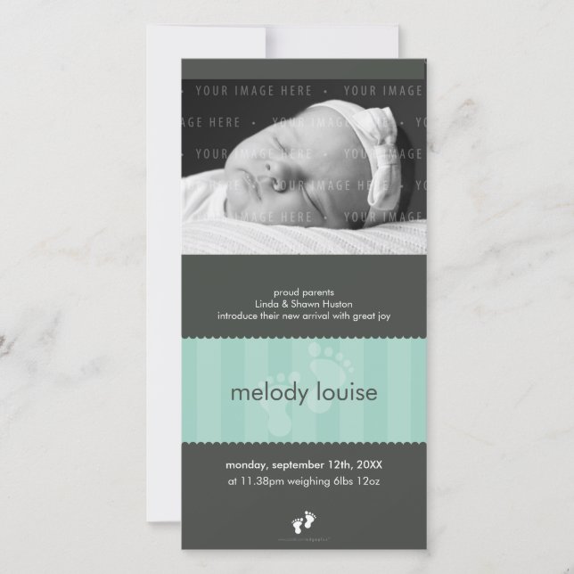 FÖDELSEMEDDELANDE: lycklig fötter 2P Meddelande (Framsida)