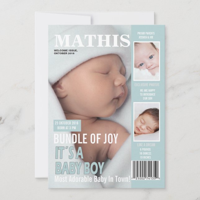 Födelsemeddelande Magazine Cover 3 Foton Meddelande (Framsida)