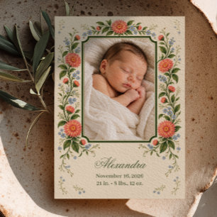 Födelsemeddelande med korallfärgade aster meddelande