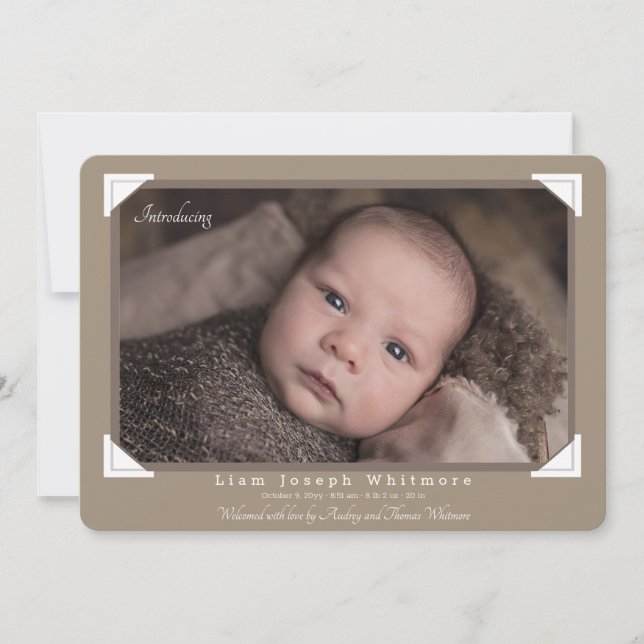 Födelsemeddelande om albumfotohörn meddelande (Framsida)