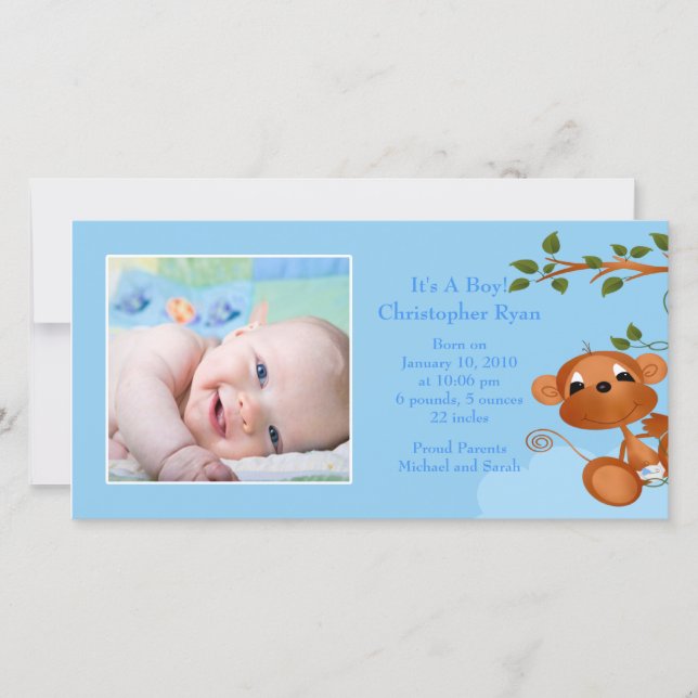 Födelsemeddelande om baby apa PHOTO Boy Meddelande (Framsida)