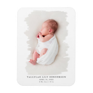 Födelsemeddelande om baby-fotoenkelpenselstreck magnet