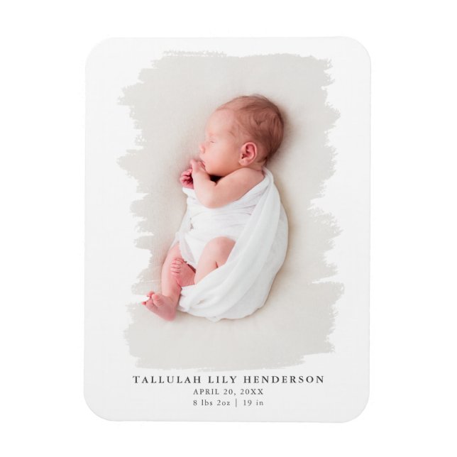Födelsemeddelande om baby-fotoenkelpenselstreck magnet (Vertikal)