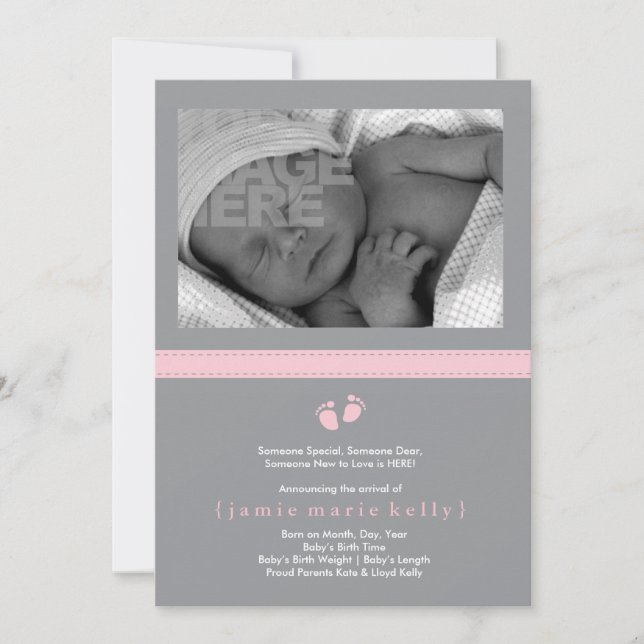 Födelsemeddelande om baby - Rosa Meddelande (Framsida)