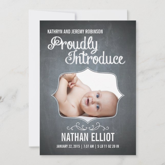 Födelsemeddelande om Chalkboard Meddelande (Framsida)