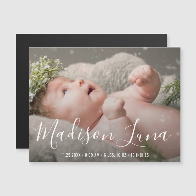 Födelsemeddelande om enkel modern Elegant för foto Magnetisk Inbjudningskort (Fram/baksida)