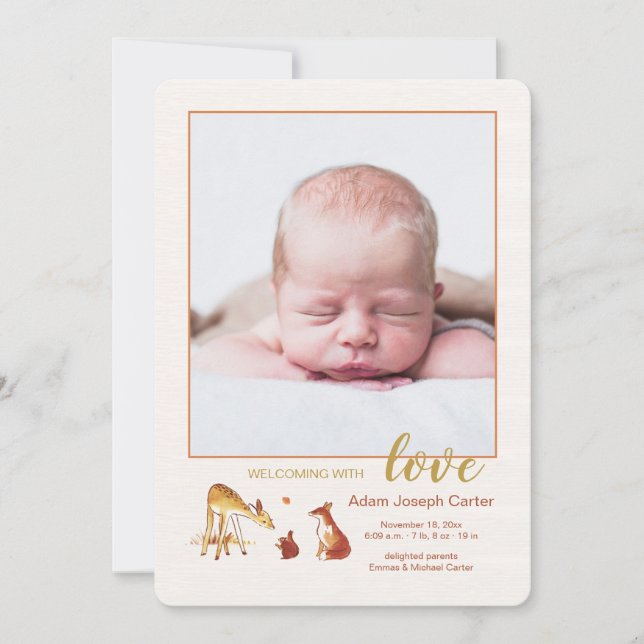 Födelsemeddelande om fauna och vänner inbjudningar (Framsida)