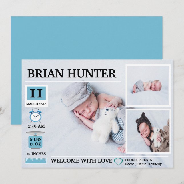 Födelsemeddelande om födelsetal inbjudningar (Fram/baksida)