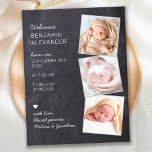 Födelsemeddelande om fotopatong i nyfödd bebis 3 vykort<br><div class="desc">Meddela nyfödd bebis till vänner och familj med det här rustiska kalkskiktet, roligten och det moderna fotosamlingskortet för födelseannonsering. Anpassa med 3 av dina favoritfoton och anpassa dig efter namn, födelsedatum och födelsestatus. COPYRIGHT © 2020 Judy Burrows, Black Hund Art - Med alla Höger reserverade. Nyfödd bebis 3-vykort för foto-kalkylbrädans...</div>