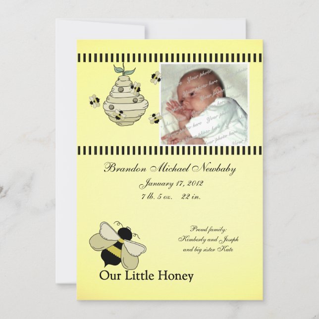 Födelsemeddelande om honungsbin Baby Meddelande (Framsida)