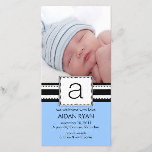 Födelsemeddelande om Monogram Brev A Baby PHOTO Meddelande