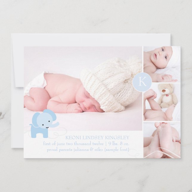 Födelsemeddelande om PixDezines-blåelefantfoton Meddelande (Framsida)
