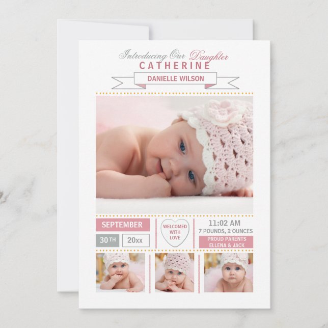 Födelsemeddelande om Rosa av ädelhusfoto Meddelande (Framsida)