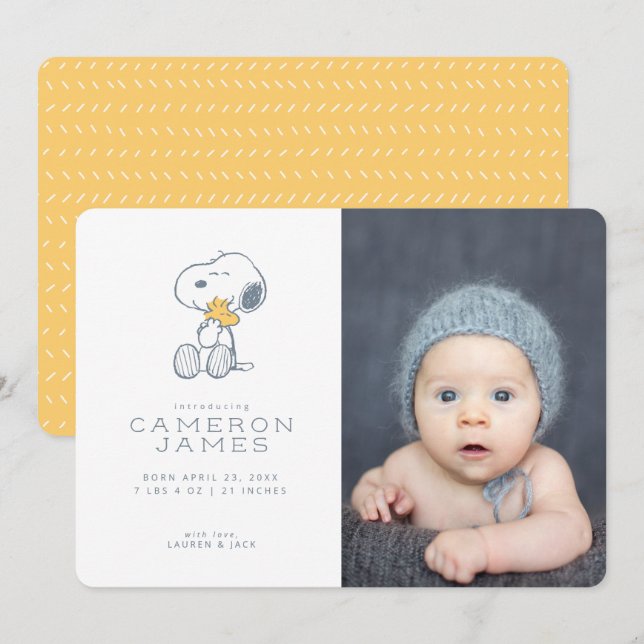 Födelsemeddelande om snoopy & Woodstock Inbjudningar (Fram/baksida)